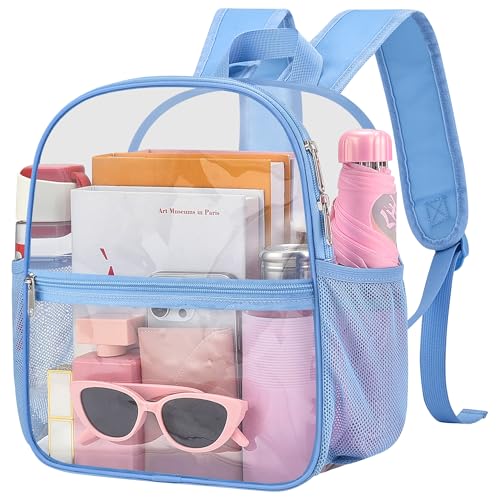 Oraben Clear Backpack, Stadium Approved 12 x 6 x 11, Small Clear Backpack for Concerts & Stadium Events, Fast Security Check, Waterproof PVC, Adjustable Straps, Women Men - color: Sky Blue, style: Enhanced Strap