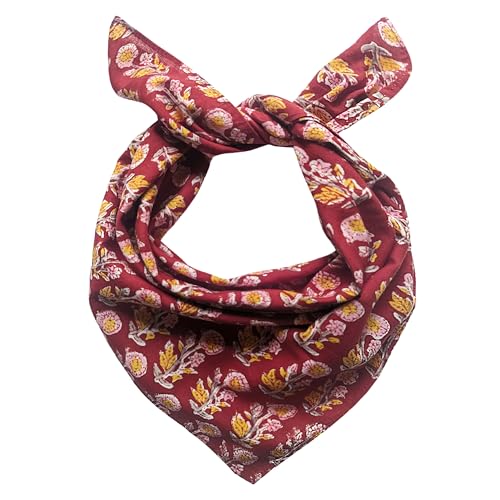 AVKA Studio 100% Cotton Bandanas for Women & Men, 2 Pack 20x20 Inch, 22x22 inch Hand Printed, Lightweight Cotton Handkerchief - color: Burgundy, size: 22 x 22 Inches Large