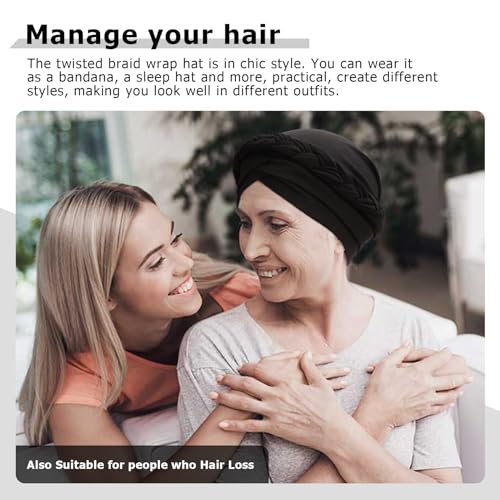 African Women Turban Caps Beanie Pre-Tied Twisted Braids Headwraps for Women Head Scarf Chemo Cancer Headwear Cap - color: 3 Pack Twisted Braid: Black/Dark Grey/Dark Brown