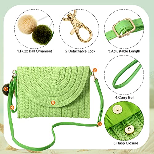 Frienda Straw Purses for Women Straw Clutch Crossbody Bag Summer Beach Shoulder Bag Woven Envelope Wallet Handbags - color: Green