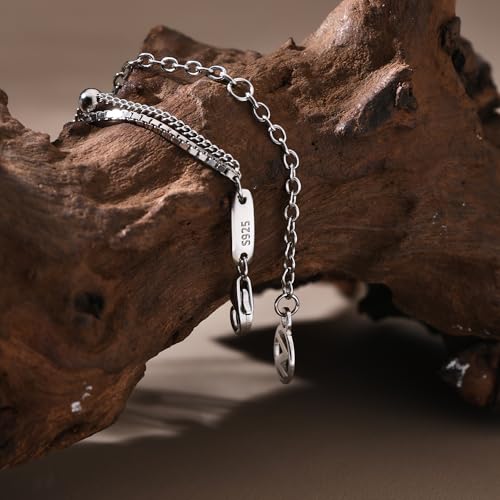 NOKMIT Solid 925 Sterling Silver Bracelets for Women, Dainty Interlocking Circles Cubic Zirconia Adjustable Chain Bracelet, Trendy Stackable Link Bracelets, Simple Cute Jewelry Gifts - color: Silver Beaded Box Chain