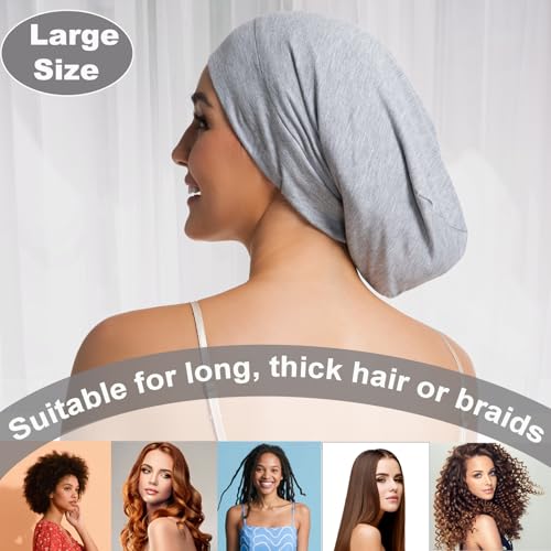 Sleep Cap Bonnet for Sleeping Black Women Men, Adjustable Cooling Lining Bonnets for Curly Hair Wrap Braids Beanie Night Hat - color: 2pcs (Black+light Gray)-large, style: Large