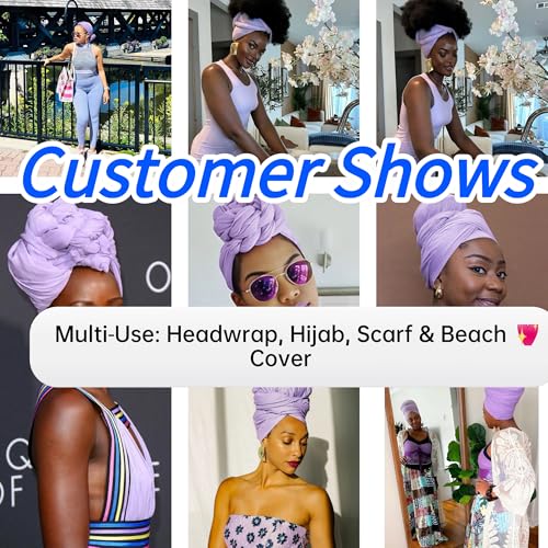 Harewom Head Wraps for Black Women Stretch Head Scarf Long African Hair Wraps Turban Headwraps Jersey Headbands - color: 1pcs -Lavender