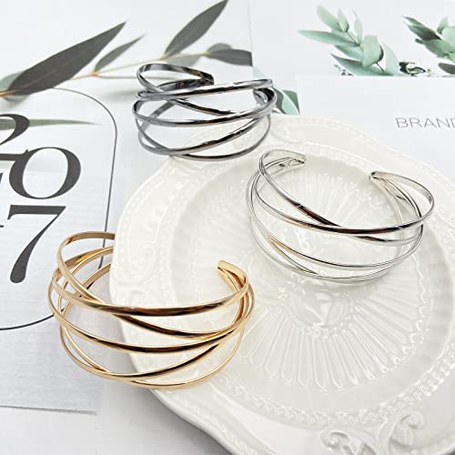 Gold Bangle Bracelets for Women Gold Arm Cuffs Upper Jewelry Bracelets Cuff Multi-layer Bangle Bracelet Adjustable Wide Cuff Bracelet - color: Black