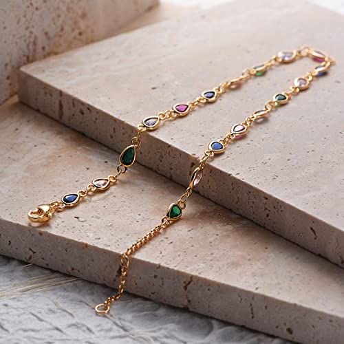 MTMY Gold Anklets for Women 14K Gold Plated Tiny Bead Anklet Colorful Tassel Foot Chain Dainty Adjustable Cute Summer Beach Boho Anklets Jewelry Gift - style: colorful drop B