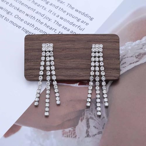 Vintage Crystal Chandeliers Drop Earrings Silver Rhinestone Dangle Earrings Silver Cz Paved Tassel Chain Earrings Wedding Chandelier Earrings Jewelry for Women