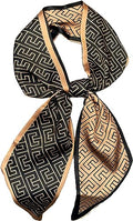 kcctoo 59" Mulberry Silk Like Head Scarf Women's Fashion Square Neck Satin Scarfs for Bag Hair Scarves Gift 59 * 5.9” - color: I18 Brown Squares 59" X 5.9"