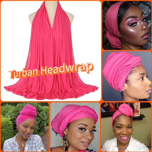 Nonbongoy Head Wraps for Black Women Stretch Headwraps Large Hair Wraps Hijab Scarves for Muslim Head Scarf Turban Headbands - color: 1-rose Red Headwrap
