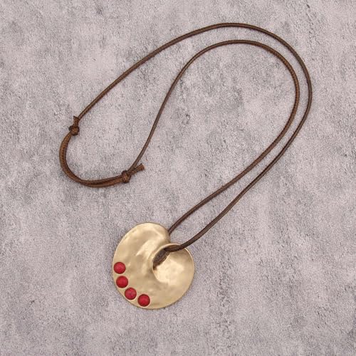 Jeilwiy Leather Necklace for Women Funky Necklace Choker String Cord Necklace with Pendant Boho Style Jewelry - style: Gold & Red Turquoise
