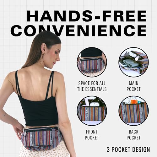 Boho Fanny Pack Belt bag - Crossbody Waist Bag for Men or Women - Hands-Free, Waterproof Large Bumbag for Hiking, Running, and Travel (Blue Vert) - color: Blue Vert v2