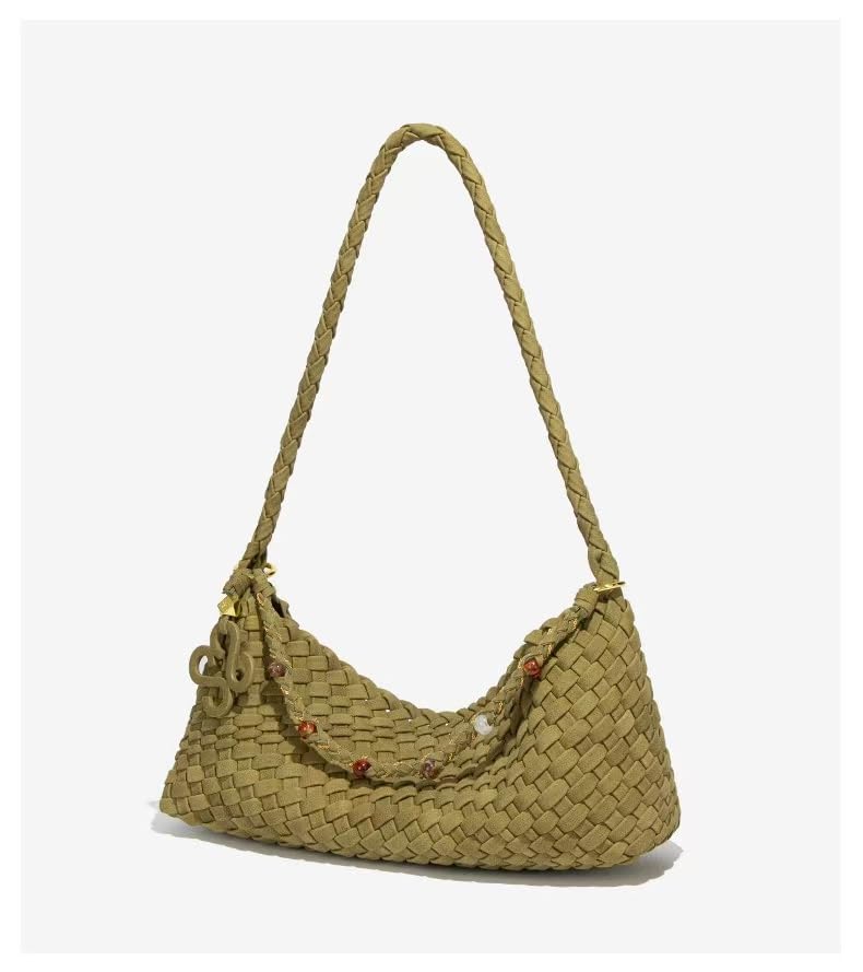 Premium Woven Shoulder crossboby Bag for Women, Slouchy Hobo Handbag with Braided Strap and Matching Zipper Pouch - color: Green