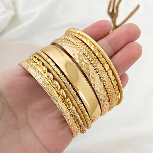 IFKM Gold Chain Bracelets Set for Women, 14K Gold Plated Multiple Layered Stackable Open Cuff Bangle Bracelet Anklet Bracelets Adjustable Link Tennis Beads Italian Cuban Jewelry for Women Gift - style: 10PCS Stack