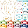 49 Pcs Boho Jewelry Set for Women, Surfer Wave Friendship Bracelets Layered Necklace Hair Clip, Summer Beach Gift - style: Casual