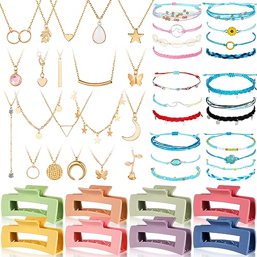 49 Pcs Boho Jewelry Set for Women, Surfer Wave Friendship Bracelets Layered Necklace Hair Clip, Summer Beach Gift - style: Casual