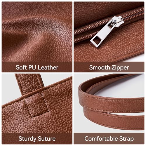WLLWOO Soft Vegan Leather Tote Bag for Women Large Casual Hobo Handbags Zipper Shoulder Work Daily Weekender Travel Purse - color: Brown