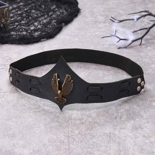 Yean Black Leather Headband Viking Headpiece Halloween Gothic Hair Band | Eagle Costume Women Headband Men Cosplay Hair accessories