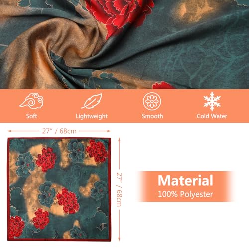 Stlvoll 27.5" Silk Neck Scarf of Women's Fashion Head Scarf Square Neck Satin Scarfs for Bag Hair Scarves Gift - color: Red/Green