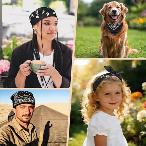 Morcheiong 8/16 Pcs Bandanas Paisley Bandana Head Scarf Headband Handkerchiefs for Men Women Boy Girls - color: Black