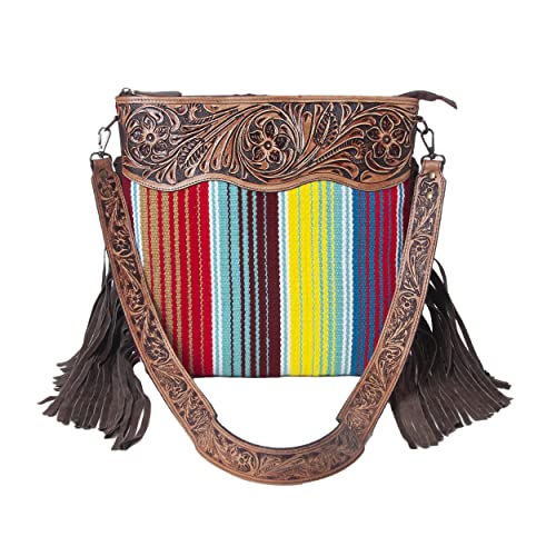 Merbaa Women Handtooled woolen saddle blanket hand woven Crossbody Bag - color: Multicolor