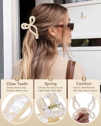 Mesovor 4 Pack Elegant Bow Hair Claw Clips, Nonslip 4.3" Large Hair Grip Hairclips for Thin and Thick | Acrylic Hair Strong Hold Hair Jaw Clamps (Mermaid Crack, Black) - color: Mermaid Crack, Black
