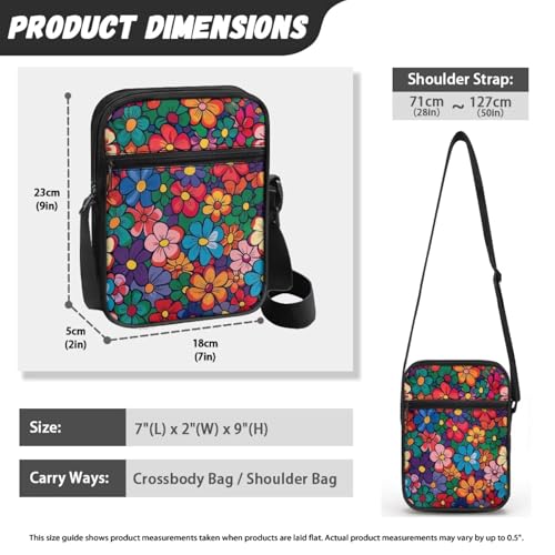 Womens Crossbody Bag Cell Phone Purse Wallet Small Shoulder Handbag for Workout Travel Gym - color: Hippie Flower
