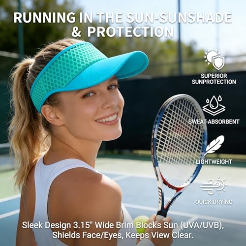 AUSFLUG Sun Visor Hat Men Women - Wide Brim Quick Dry Adjustable Cap, Lightweight for Golf Tennis Pickleball Beach - color: Teal