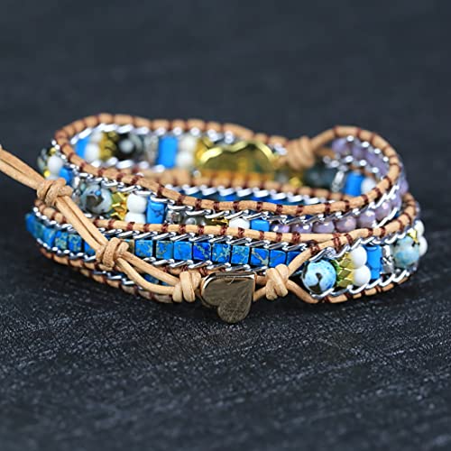 Women Wrap Bracelet Boho Natural Jasper Crystal Stone Beads Strand Bracelets - color: Purple