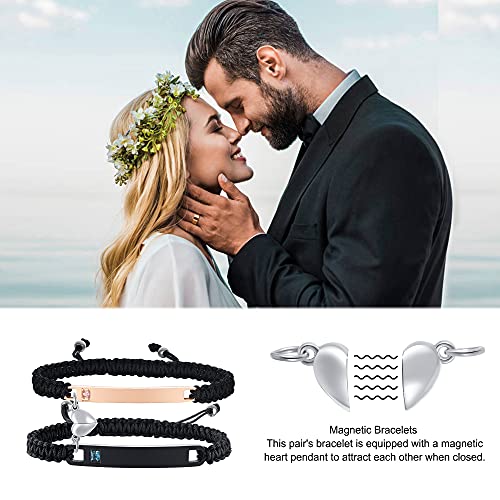 MEALGUET Personalized Couple Bracelet Customized Couple Bracelets Set Mutual Attraction Custom Name Relationship Bracelet Personalized Gift for Men Women - style: I love you 3000-heart magnetic