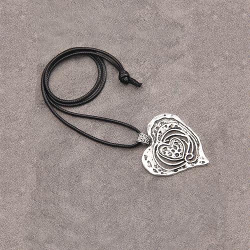 Bohemian Women's Leather Long Pendant Necklace Sweater necklace Adjustable Retro Woven Handmade Jewelry - color: Silver Love Necklace