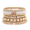 GOOJIDS Simple Beaded Gold Plated Bangles Bracelet Chunky Bamboo Tube Curved Stacking Clear Acrylic Colorful Beads Stretchable Gold Plated Bracelets Set For Women - color: A-A1 Gold Bead Set E
