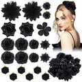 BBTO 21 Pcs Flower Hair Clip Rose Hair Clips Barrettes for Women Flower Accessories Boho Bride Claw Clip Hairpin Brooch Pin Headpiece for Wedding (Black) - color: Black