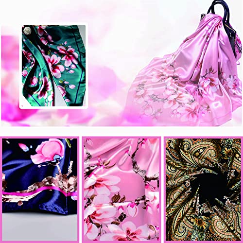 35 x 35 Women's Fashion Pattern Large Square Silk Like Hair Scarf Head Sleeping Wrap Satin Neck Bandana for Gift… - color: Large Cashews - Black
