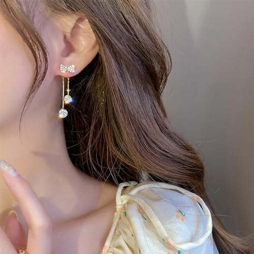 Rhinestone Bow Earrings for Women, Elegant Bridal Jewelry Statement Drop Dangle Earrings, Wedding Guest Dress Matching Accessories, Bridesmaid Gift, Sparkling Party Costume Outfit - color: D:Rhinestone Bow Earrings