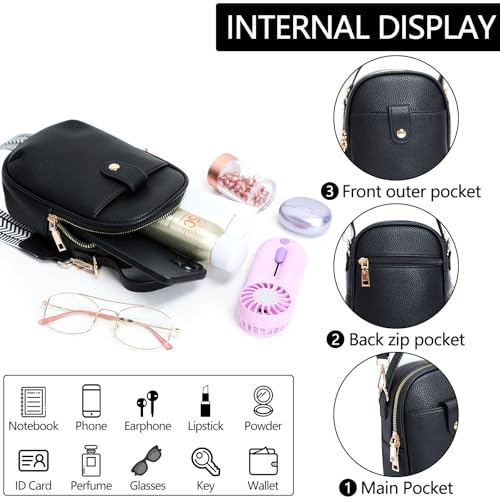 Vegan Leather Crossbody Bag for Women, Multi Compartment Lightweight Shoulder Purse, Casual Daily Crossbody Bag - color: Black