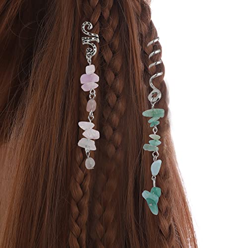 FRDTLUTHW Colored Natural Stone Tassels Hair Jewelry for Braids, Crystal Dreadlock Accessories Hair Charms for Women(Silver, pack of 6) - color: 6PCS, Silver, Green, Pink, Purple