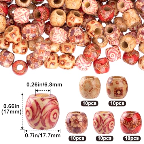 Pndeyo 50pcs Wooden Beads for Crafts, Round Large Hole Natural Wood Hair Bead, Vintage Wooden Spacer Beads for Macrame Necklace Bracelet DIY Craft Handmade Decor - color: Brown,50pcs,A Style