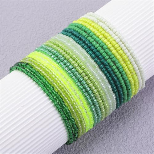 Fuqimanman2020 18Pcs Boho Stackable Beaded Bracelets for Women Colorful Handmade Multilayered Rice Beads Anklets Set Summer Beach Bohemian Jewelry Gift - color: Style 2 Green