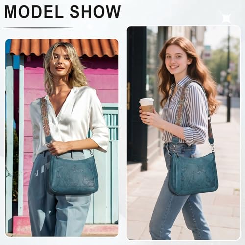 KITEVIUN Crossbody Bags for Women Trendy, Vegan Leather Medium Butterfly Hobo Purse, Women's Shoulder Handbags - color: Peacock Blue