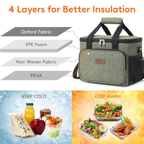 Lifewit Large Lunch Bag, Insulated Lunch Box, Soft Cooler Cooling Tote for Adult Men Women, Dark Green 24-Can (15L) - color: Dark Green, size: Large(15L)