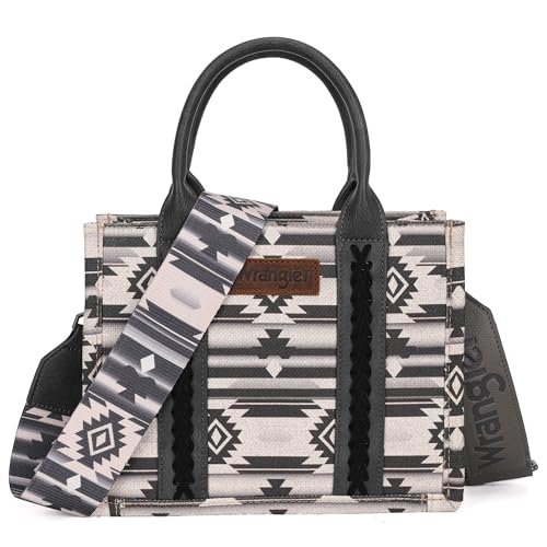 Wrangler Aztec Tote Bag for Women Boho Shoulder Purses and Handbags - color: Angel Diamond Black (Guitar Strap)