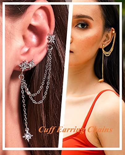 Tornito 6-12Pcs Cuff Earring Chain Leaf Snowflake Star Butterfly with CZ Crawler Climber Earring Studs Drop Dangling Chain Wrap Tassel Earring for Women Men 20G Silver Gold Tone - color: B:Gold Tone