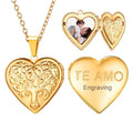 U7 Women Locket Necklace Platinum 14K Gold Photo Lockets that Hold Picture,Chain 20 Inch Personalized Gift Custom Love Heart Image Necklaces - color: 04# Gold(Tree of Life)