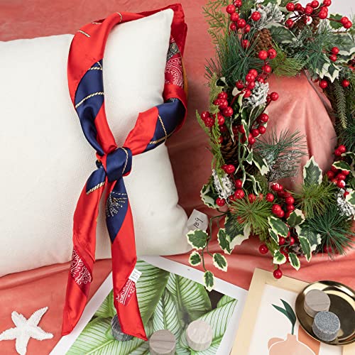 NZKNP Silk-Like Head Scarf - Women's Bandana Wraps - color: 3-navy and Red Chain, size: 35"*35"