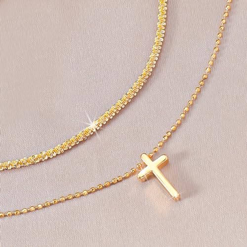 Ankle Bracelets for Women Gold Silver Layered Glitter Anklet for Women Waterproof Beach Cross Anklet Set Dainty Summer Foot Jewelry - color: Gold Cross Layered