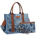 Denim Tote Bag for Women Top Handle Satchel Purse Boho Shoulder Handbags with Wristlet - color: Blue