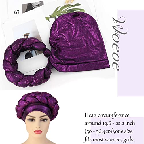 Woeoe African Headwrap Gold Braided Turbans for Women - color: Purple