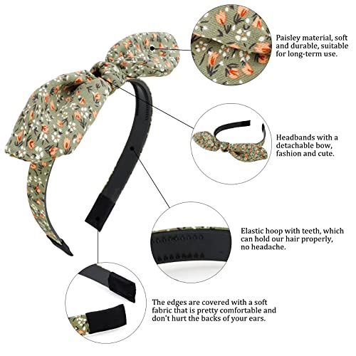 Jaciya Hairband, Non Slip Fashion Knotted Thin Headband with Bow, Cute Top Knot Hair Bands for Women Girls, Bunny Ears Headband, Floral Head Bands Hair Accessories, 6 Pieces - color: flower print