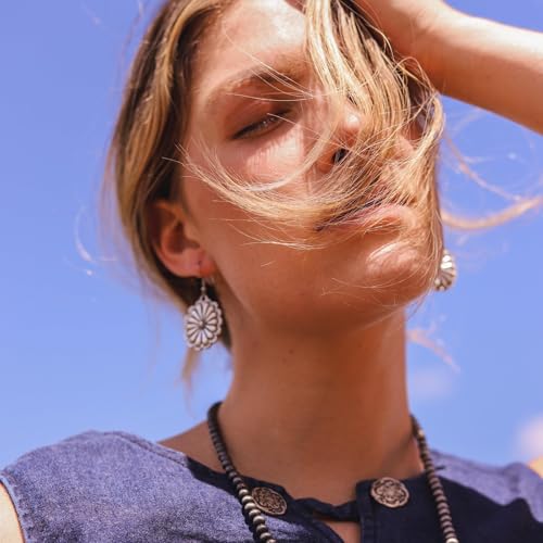 Rustic Couture's Western Earrings for Women Cowgirl Country Concho Dangling Western Statement Jewelry - color: D-Silver