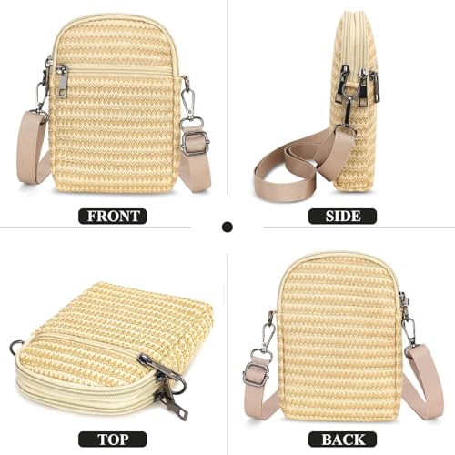RFID Crossbody Bags For Women Travel, Small Cell Phone Purse - color: Natural Straw/Pp Straw