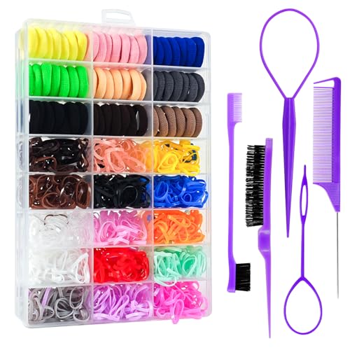 Toddlers Hair Accessories Set for Girls - Colorful Small Rubber Bands,No Damage Elastic Hair Ties and Topsy Tail Tools - size: 1 Count (Pack of 1)
